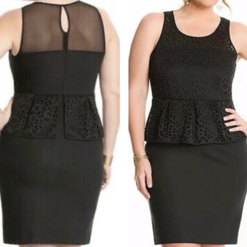 Vintage Lane Bryant Laser Cutout Sheer Peplum Sheath Sleeveless Dress Cocktail